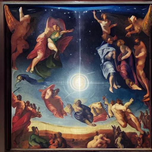 Image similar to creation of the universe painted in the gent altar piece