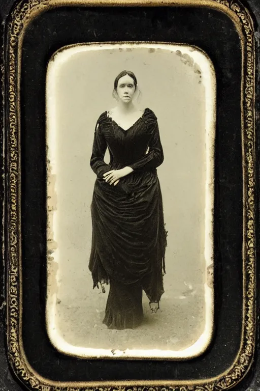 Image similar to daguerreotype photo of an scary but stunning victorian woman, realistic, no blue, detailed, up light, atmospheric, moody, dynamic lighting, cinematic