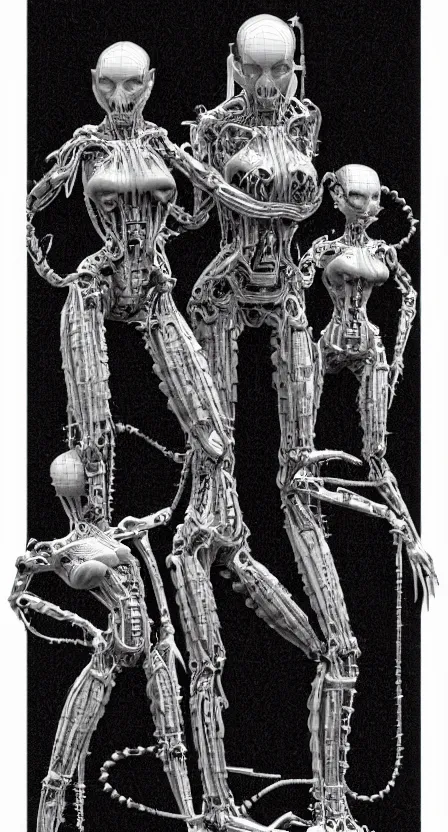 Prompt: a group of 3 d biomechanical cyborg machina - nymphettes, portrait by tony diterlizzi and h. r giger, ilford hp 5, 5 5 mm, hyper - mechanical, by artgerm, steve belledin, gothcore, disturbia,