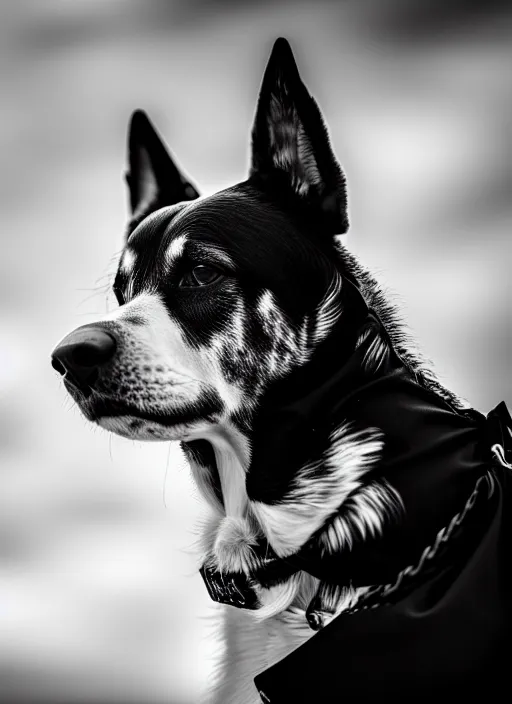 Image similar to dog black and white portrait white sky in background