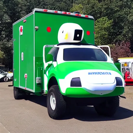 Image similar to big chungus meme, anthropomorphic ambulance shaped like big chungus, humanized ambulance, high resolution photo