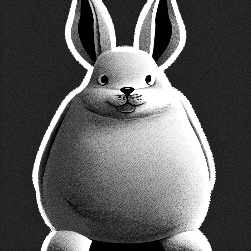 Image similar to book illustration of big chungus, book illustration, monochromatic, white background, black and white image