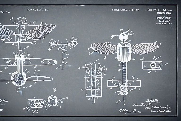 Prompt: a detailed patent diagram for a robotic butterfly, schematics, blueprints