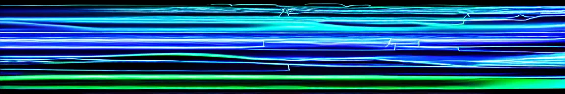 Image similar to abstract art representing data, glowing blue and green neon streaks interwinding on a deep black background