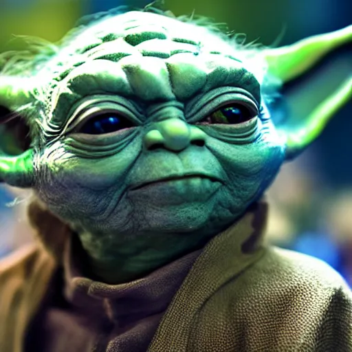 Image similar to Yoda at a rave, highly detailed, high quality, HD, 4k, 8k, Canon 300mm, professional photographer, 40mp, lifelike, top-rated, award winning, realistic, sharp, no blur, edited, corrected, trending