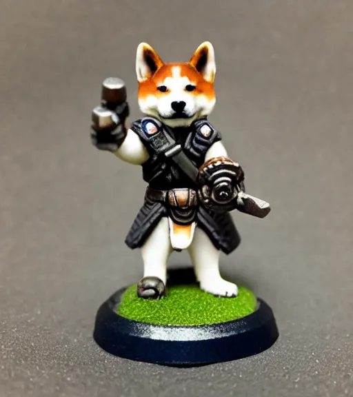 Prompt: a shiba inu, resin miniature, 2 8 mm heroic scale, games workshop, deity, citadel colour, glowing eyes, osl, nmm, r / paintedminis, round base, fantasy ttrpg villain, dungeons and dragons, reaper minis