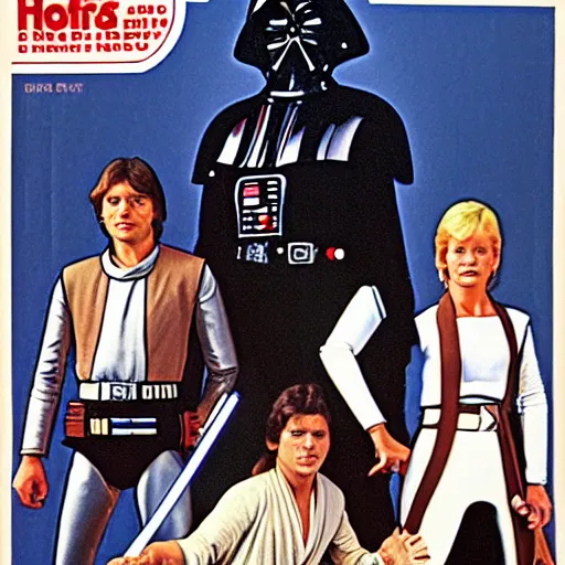 Prompt: 80's book cover of star wars a new hope