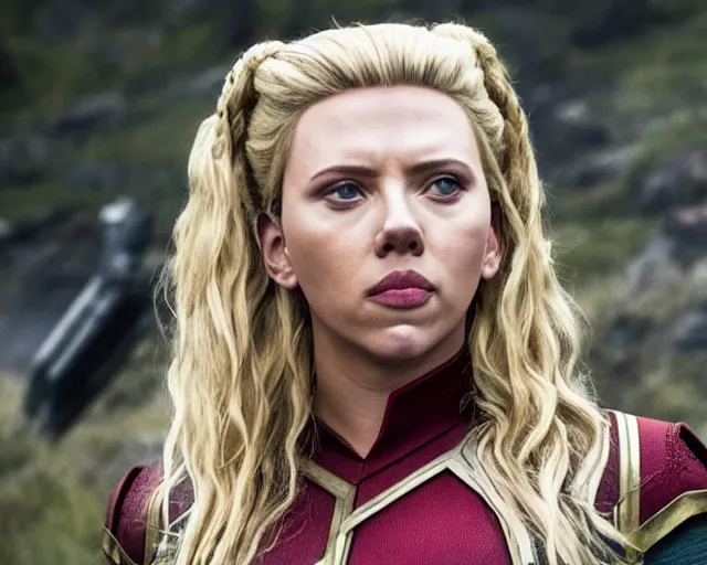 Image similar to starfleet uniform, portrait of scarlett johansson as lagertha, in starfleet uniform, from the tv series vikings