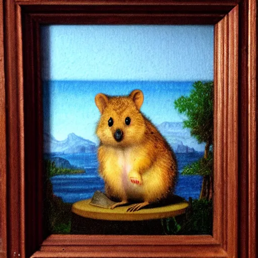 Image similar to quokka drawn in the style of Mona Lisa