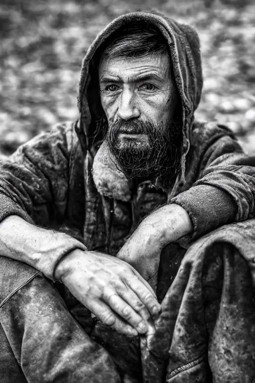 Image similar to Photo of Native Russian man Keeanu Reevees, portrait, skilled homeless, realistic, detailed, Keeanu Reevees, photorealistick, Sony A7R