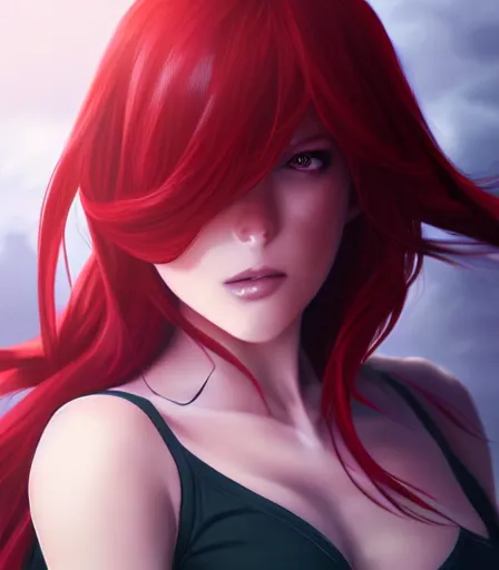 Image similar to beautiful portrait of a gorgeous personal trainer who looks like Rias Gremory , character design by charlie bowater, ross tran, artgerm, and makoto shinkai, detailed, soft lighting, rendered in octane