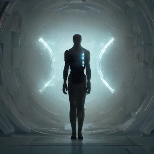 Image similar to centered rule of thirds 5 0 mm film still of the hyperintelligent technological singularity soul, 3 d render octane, sharp focus, art by greg rutkowski