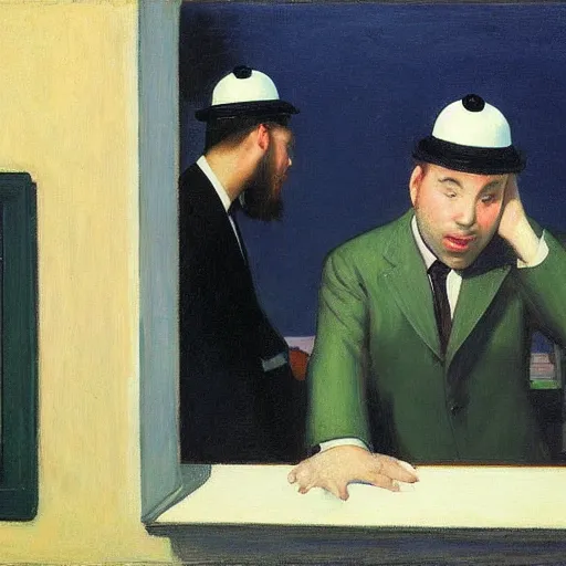 Image similar to an ultra Orthodox Jew and a crocodile by Edward Hopper