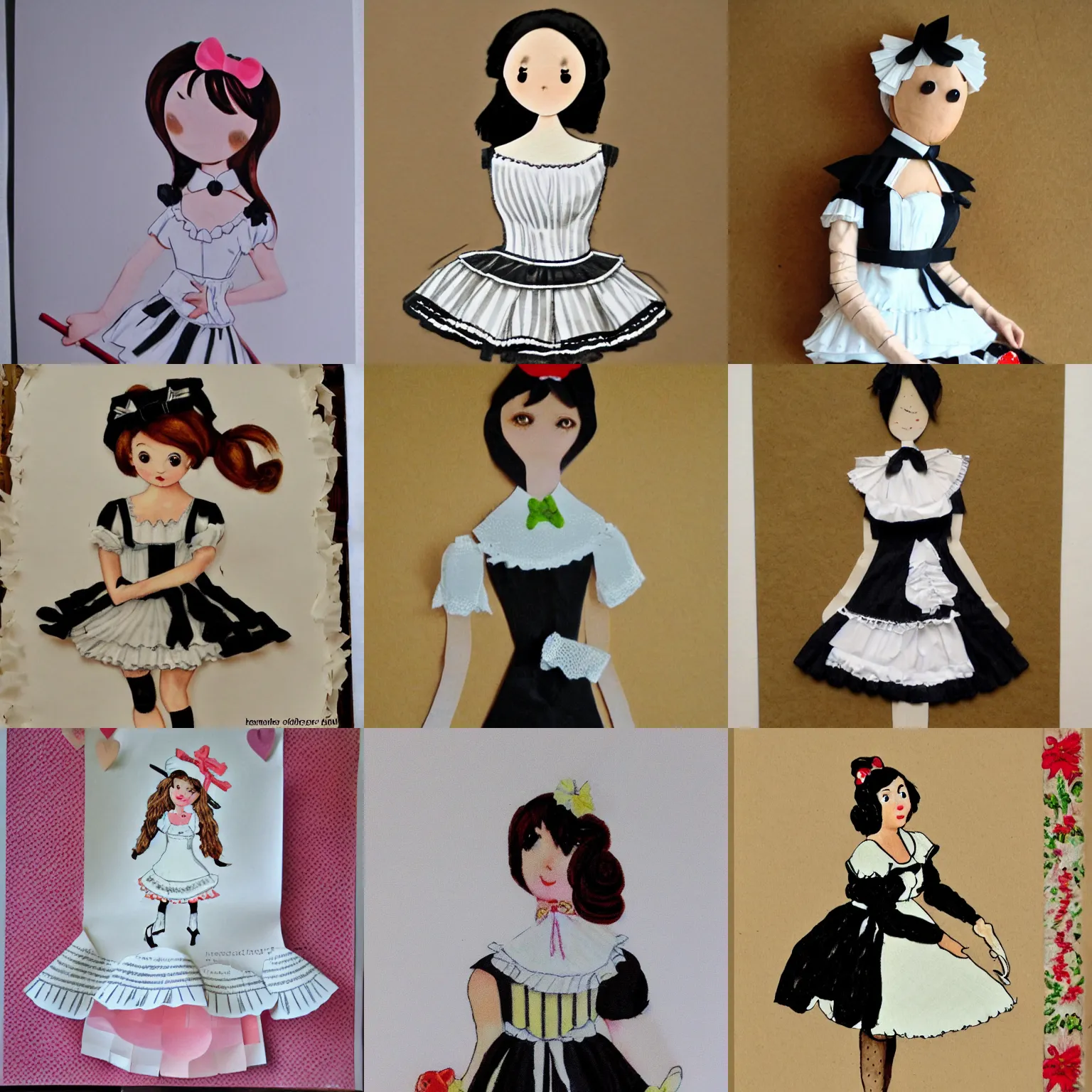 Prompt: French maid, layered paper