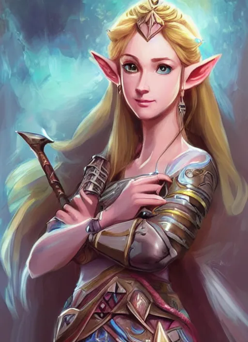 Image similar to beautiful portrait of a gorgeous knight who looks like Princess Zelda , character design by Ross Tran, detailed, soft lighting