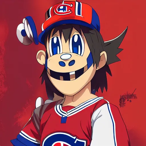 Image similar to anime Portrait of Youppi the Habs Montreal Canadiens Mascot as a very cute powerful and friendly pokemon, highly detailed anime, high evolution, 1990s, legendary, smooth, sharp focus, dynamic lighting, intricate, trending on ArtStation, illustration pokemon, art by WLOP