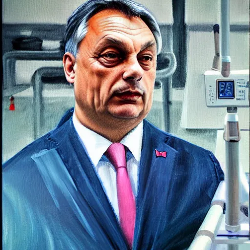 Image similar to viktor orban in his biolab, oil painting