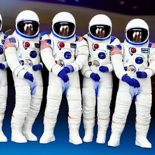 Image similar to 5 space astronauts in spacesuits of different colors, running in a relay race in a stadium, olympic games