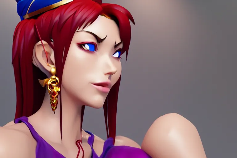 Image similar to character Lina Inverse from anime Slayers (1995 – 2009), rendered in Cinema 4D and Octane and Unreal Engine 5, hyperrealism, full body photogenic shot, digital render, cinematic lighting ornate earrings, 8k resolution, masterpiece work