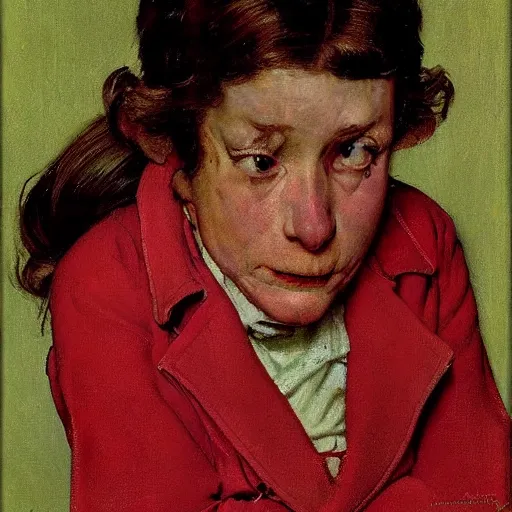 Prompt: Portrait of a woman without pupils, by Norman Rockwell