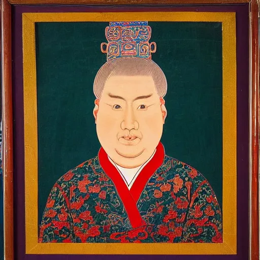 Prompt: a ming dynasty portrait of the emperor boris johnson, vibrant, restored art, sharp focus, exhibited at the british museum