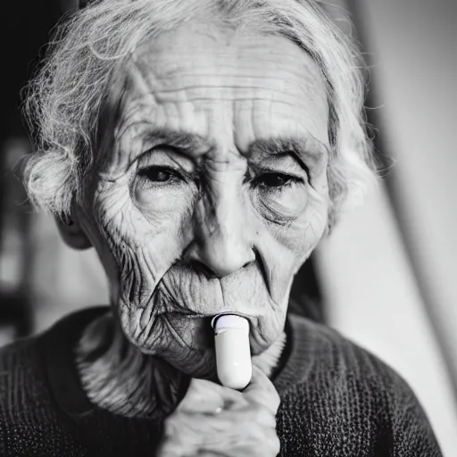 Image similar to an old woman with oxygen line connected to her nose