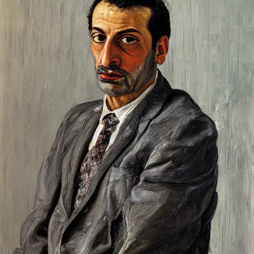 Image similar to high quality high detail painting by lucian freud, hd, portrait of rich arab guy