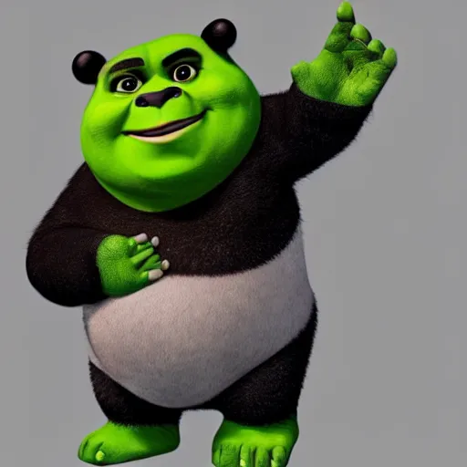 Prompt: Full body portrait of Panda Shrek, disney , trending on artstation, trendy on 9gag funny