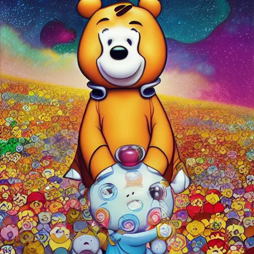 Image similar to winnie the poo by takashi murakami,, beeple and james jean, aya takano color style, 4 k, super detailed, night sky, digital art, digital painting, celestial, majestic, colorful