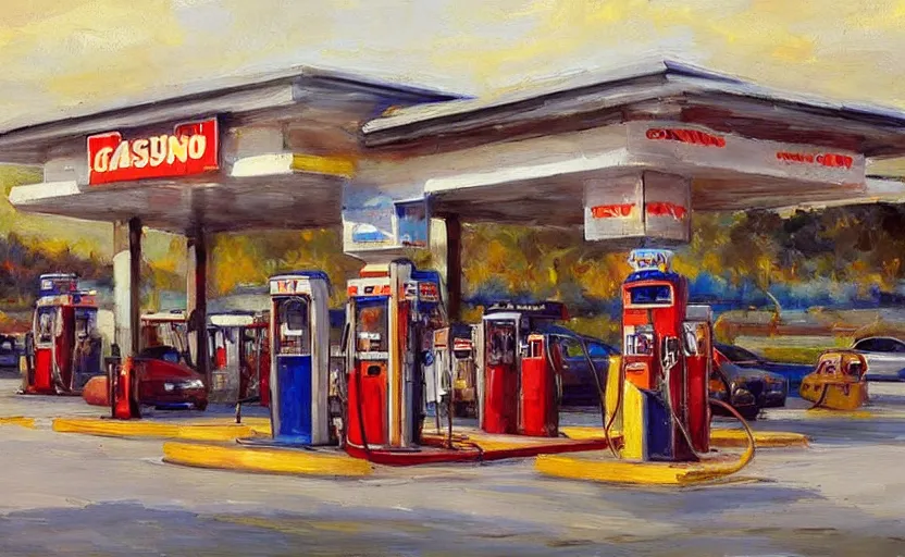 Image similar to Gas station. By Konstantin Razumov, highly detailded