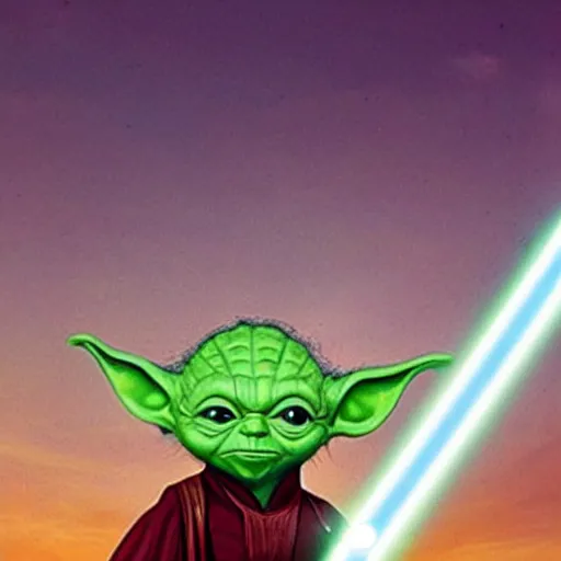 Prompt: yoda with light saber and darth vader. background the bridge of the starship enterprise star trek.
