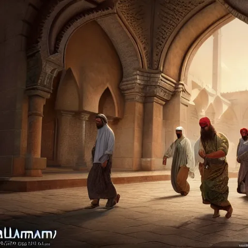 Image similar to islam, masterpiece, highly detailed, high quality, 4 k, anatomically correct, hyperrealistic, concept art, octane render, unreal engine 5, trending on artstation, trending on deviantart, matte, historical painting, fantasy style, path traced, high coherence, soft lighting, digital painting, mythical