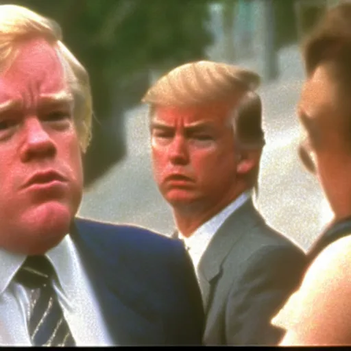 Image similar to philip seymour hoffman is donald trump, forest gump ( 1 9 9 2 ), cinematic shot