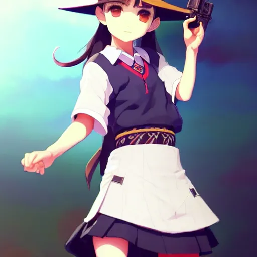 Image similar to a beautiful! boyish! natalie portman model, wearing catholic school girl outfit with mayan pattern and native style, jrpg aztec street fashion, gapmoe yandere grimdark, trending on pixiv fanbox, painted by greg rutkowski makoto shinkai takashi takeuchi studio ghibli, akihiko yoshida