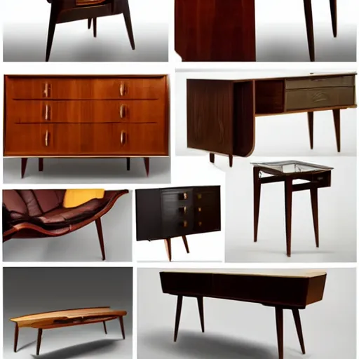 Prompt: a collection of mid - century modern furniture