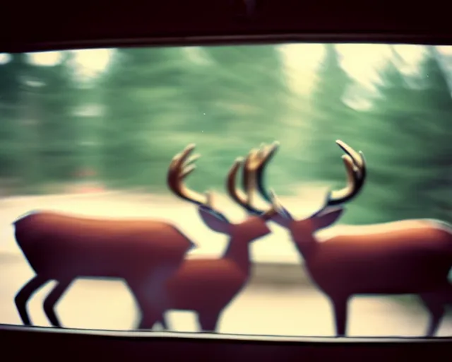 Prompt: a lomography photo of rumble between two humanoid deer in soviet train this morning, bokeh,