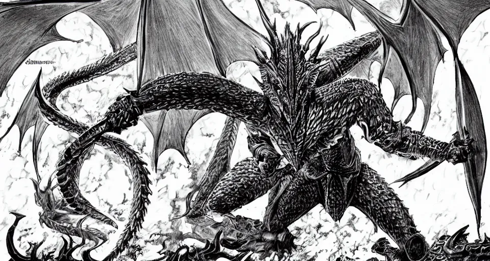 Image similar to Dragon from Skyrim in berserk manga by Kentaro Miura