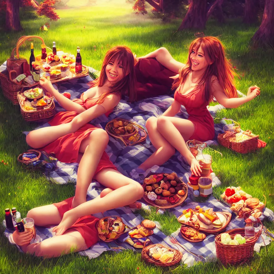 Prompt: epic professional digital portrait of 🧸🧺 picnic, happy, cheerful, fun, celebration, detailed, hdr, 4 k, best on wlop, pixiv, stunning, gorgeous, much wow, cinematic, masterpiece