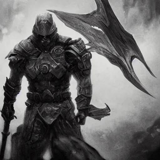 Image similar to pencil art, distant shot, realistic, cinematic, hyper detailed, smooth, hero prepared to fight, walking up to evil army.