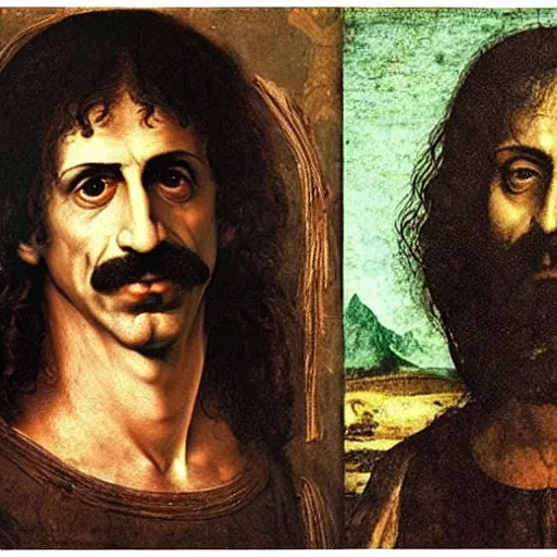 Image similar to renaissance portrait of Frank Zappa, by Michaelangelo, by Leonardo da Vinci, masterpiece