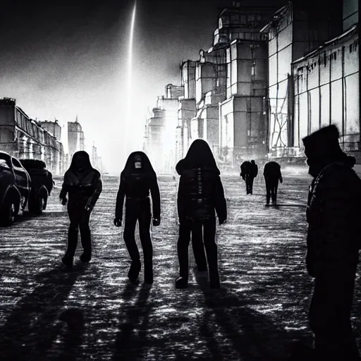 Image similar to photo of citizens that walk past plasma vehicles, on the Moon, long shadows, in a Russian cyberpunk city called Neo Norilsk on the Moon, pitch black sky with stunning bright stars, bright sun, diverse outfits, lively, freaky, black sky full of stars, blinding bright sun, sci-fi, lots of flying cars, levitation, cyberpunk outfits, photorealistic, grainy, 35mm, intricate, very very beautiful, elegant, smooth, cinematic, Unreal Engine 5, by Beeple, trending on Artstation HD