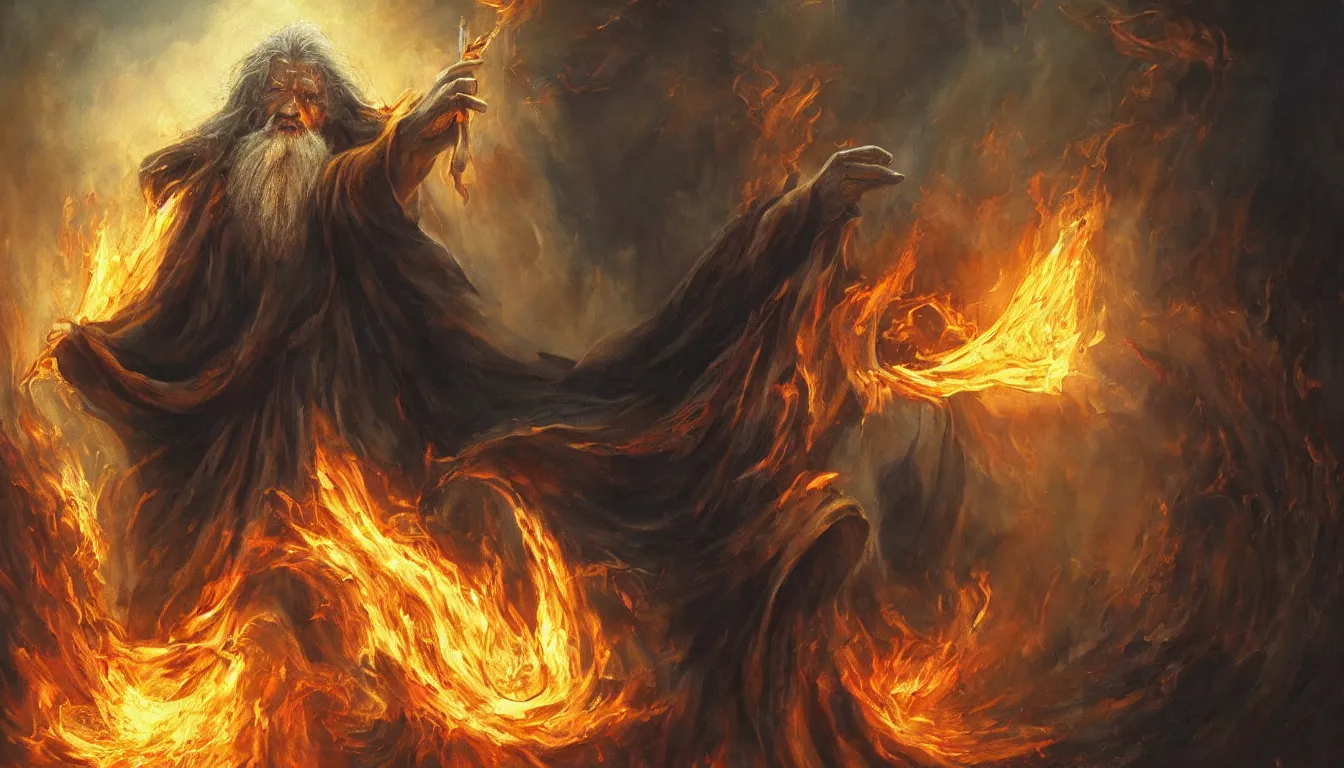 Prompt: Beautiful painting of an old wizard opening a portal to Hell, 4k