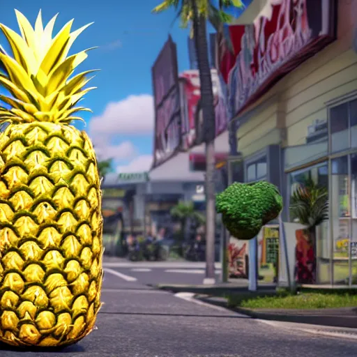 Prompt: huge monstrous pineapple destroys the store, 8 k, 4 k, trending on artstation, artstationhd, artstationhq, octane render