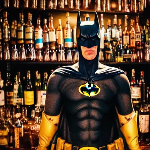 batman drunken in a pub surrounded by alcohol bottles, | Stable Diffusion |  OpenArt
