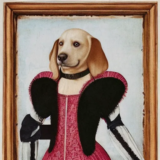 Prompt: a dog in a dress during the renaissance