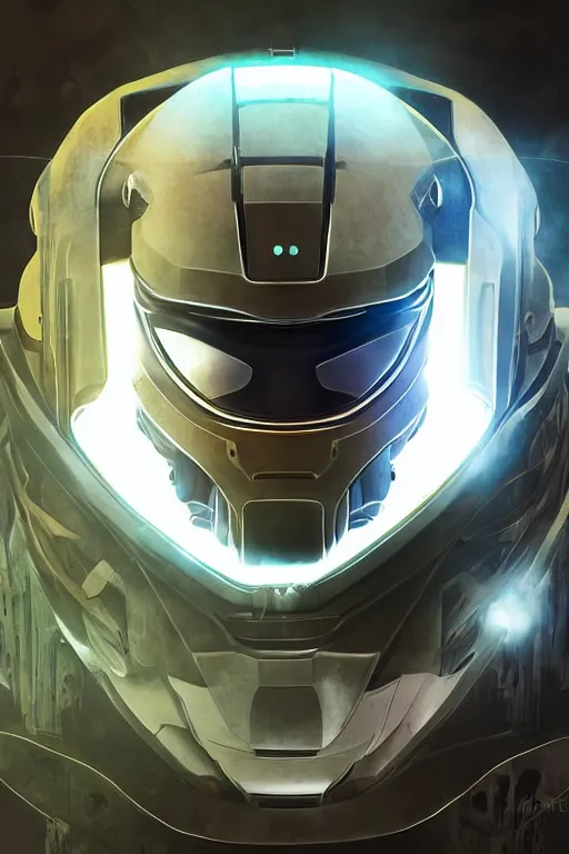 Image similar to robot ninja mask helmet halo master chief radiating a glowing aura global illumination ray tracing hdr fanart arstation by ian pesty and katarzyna da „ bek - chmiel