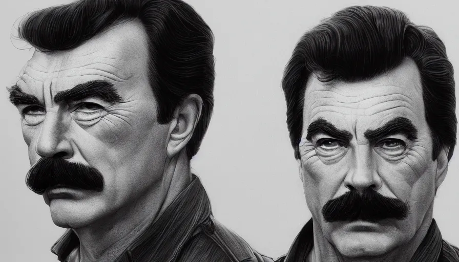 Image similar to tom selleck, wide portrait, hyperdetailed, artstation, cgsociety, 8 k