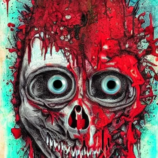 Image similar to horror art, deep bleeding decaying colors!