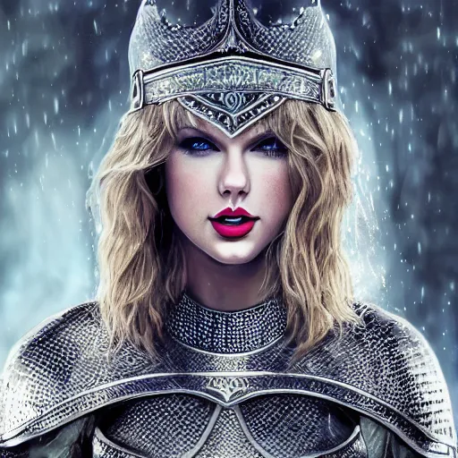 Image similar to the picture of taylor swift in a knight armor, epic fantasy art, mystical, mystic atmosphere, mythology, photo realistic, high detail, ultra realistic, hyper realistic, high definiton, 4 k uhd,