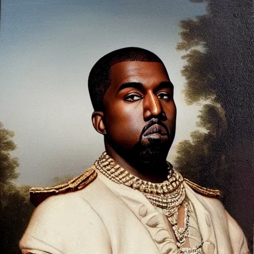 Prompt: Kanye West as the french emperor, 18th century oil painting